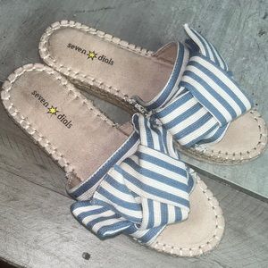Size 8, Blue & Cream Seven Dials Espadrille Slide Sandals